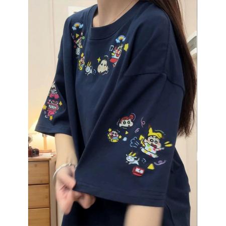 FA38508# 刺绣【纯棉】螺纹领+包边拉肩 服裝批發女裝批發服飾貨源