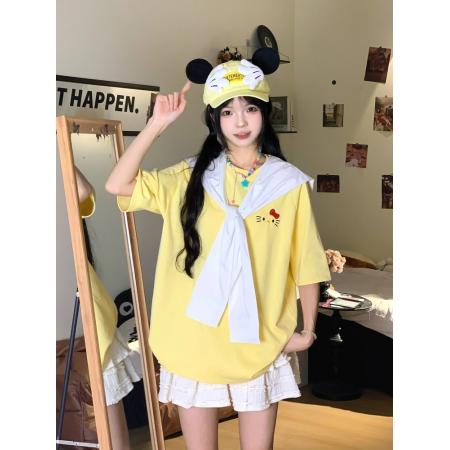 可拆卸 绣花披肩【纯棉】短袖T恤女 服裝批發女裝批發服飾貨源