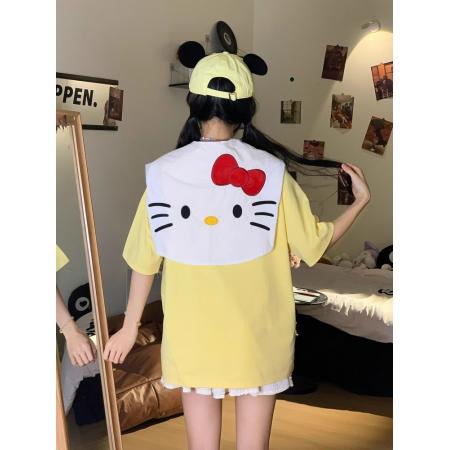 FA38509# 可拆卸 绣花披肩【纯棉】短袖T恤女 服裝批發女裝批發服飾貨源