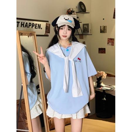FA38509# 可拆卸 绣花披肩【纯棉】短袖T恤女 服裝批發女裝批發服飾貨源