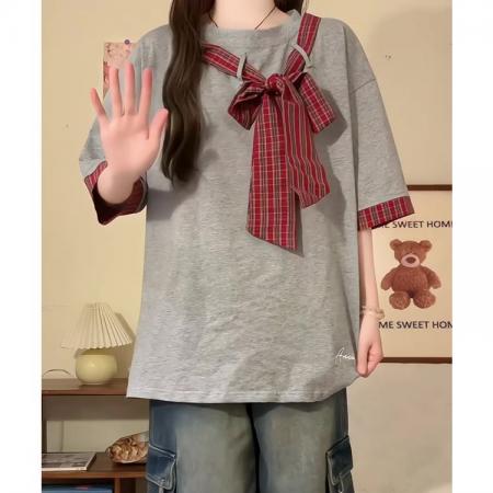 刺绣+原版纯棉格子【纯棉】短袖T恤女 服裝批發女裝批發服飾貨源