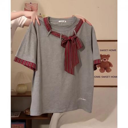 刺绣+原版纯棉格子【纯棉】短袖T恤女 服裝批發女裝批發服飾貨源
