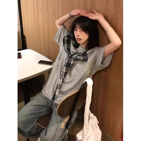 FA38513# 原布格子+订标【纯棉】螺纹领+包边拉肩 服裝批發女裝批發服飾貨源