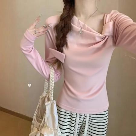 FA38524# 【莫代尔人棉】斜领扭结短袖T恤女夏季新款宽松百搭打底衫 服裝批發女裝批發服飾貨源