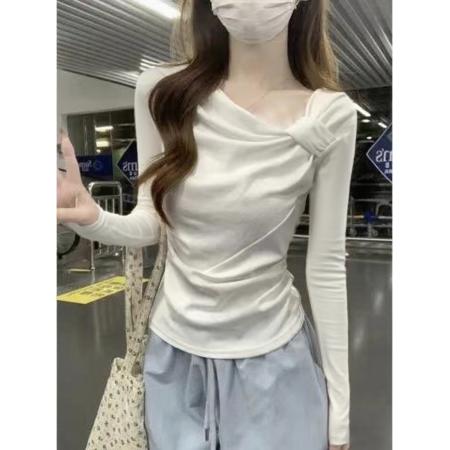 FA38524# 【莫代尔人棉】斜领扭结短袖T恤女夏季新款宽松百搭打底衫 服裝批發女裝批發服飾貨源