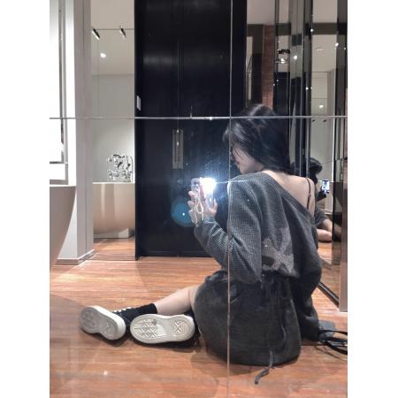 FA38526# 美式甜辣妹烫钻长袖连衣裙女秋季新款设计感收腰显瘦短裙 服裝批發女裝批發服飾貨源