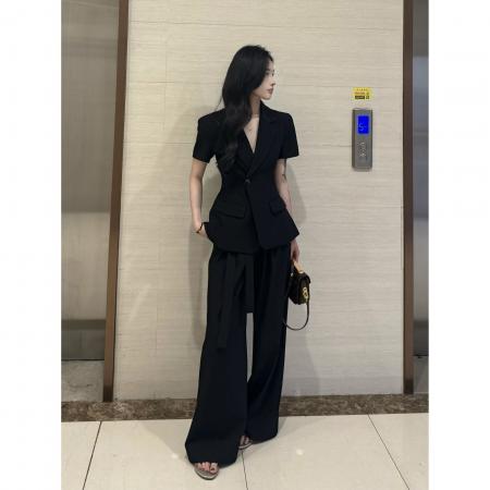 FA38532# 夏季新款【麻辣女教】韩系通勤女主同款西服套装中长款阔腿裤 服裝批發女裝批發服飾貨源