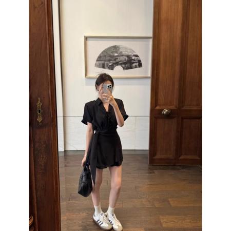 FA38540# 新款时尚套装气质翻领绑带短袖衬衫女夏季显瘦休闲短裤两件套 服裝批發女裝批發服飾貨源