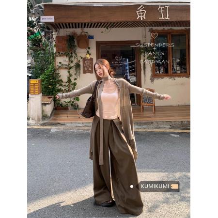 慵懒风针织开衫女白色性感背心春季高腰阔腿长裤子三件套潮 服裝批發女裝批發服飾貨源