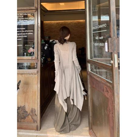 FA38541# 慵懒风针织开衫女白色性感背心春季高腰阔腿长裤子三件套潮 服裝批發女裝批發服飾貨源