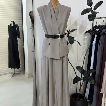 FA38543# 春夏新款法式系带显瘦无袖马甲上衣宽松阔腿裤女两件套装女 服裝批發女裝批發服飾貨源