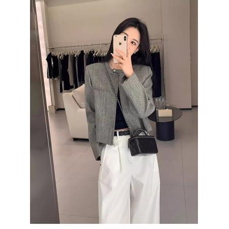 FA38549# 灰色短款小香风外套女春秋季时尚新款超好看又a又飒夹克女 服裝批發女裝批發服飾貨源