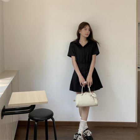 FA38620# 大码高级感气质衬衫裙连衣裙女设计感百褶裙收腰a字短裙 服裝批發女裝批發服飾貨源