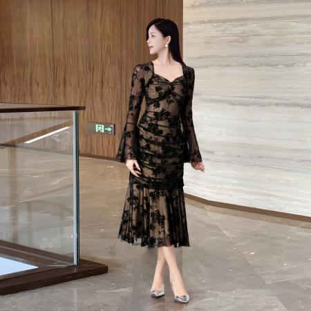 FA38628# 秋季新款包臀裙子名媛茶歇裙法式长裙显瘦显身材女连衣裙 服裝批發女裝批發服飾貨源