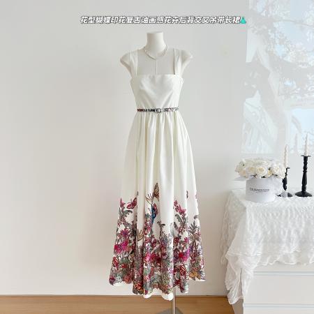 FA38645# Butterflydream后背交叉印花吊带长裙 服裝批發女裝批發服飾貨源