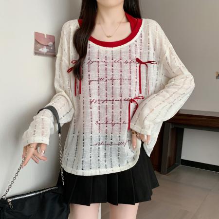FA38654# 大码女装微胖mm显瘦甜辣风罩衫上衣＋挂脖吊带两件套 服裝批發女裝批發服飾貨源