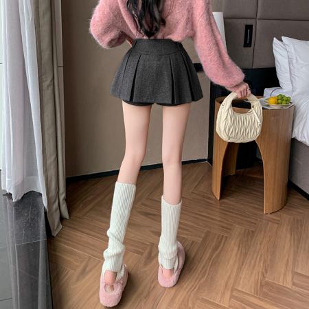 FA38709# 秋冬款辣妹风高腰半身裙裤女毛呢a字裙jk百褶短裙 服裝批發女裝批發服飾貨源