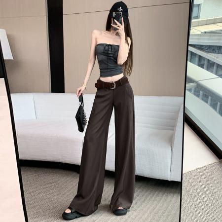 FA38733# 秋季新款港风复古低腰喇叭西装裤女高个子加长垂感百搭拖地裤 服裝批發女裝批發服飾貨源