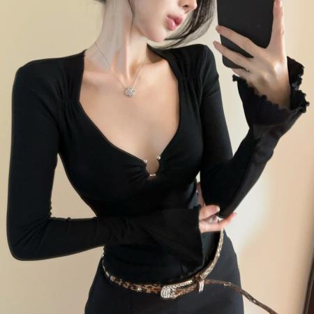 FA38748# 偷心Angel收腰显瘦方领针织打底衫女气质修身内搭T恤上衣 服裝批發女裝批發服飾貨源