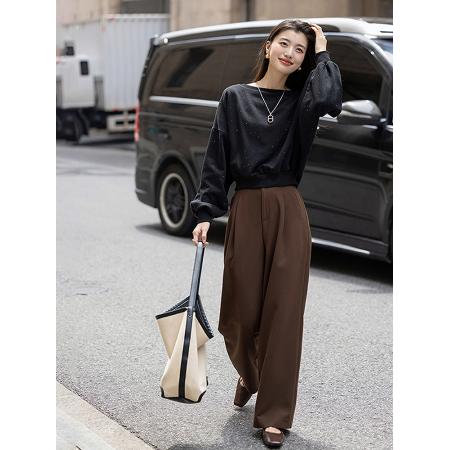 FA38764# 优雅风亮片圆领卫衣女秋季新款气质时尚宽松舒适休闲上衣 服裝批發女裝批發服飾貨源