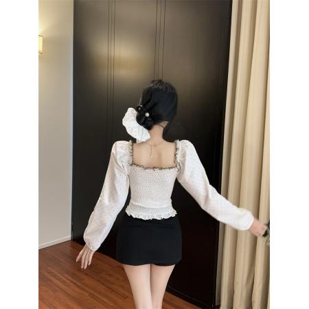 FA38771# 新款超好看波点蕾丝花边修身长袖衬衫上衣女配发圈 服裝批發女裝批發服飾貨源
