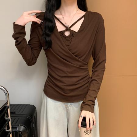 FA38792# 假两件长袖针织修身显瘦内搭打底衫显瘦外穿内搭上衣 服裝批發女裝批發服飾貨源