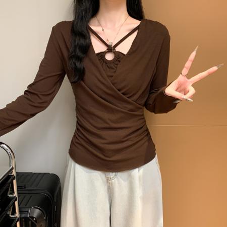 FA38792# 假两件长袖针织修身显瘦内搭打底衫显瘦外穿内搭上衣 服裝批發女裝批發服飾貨源
