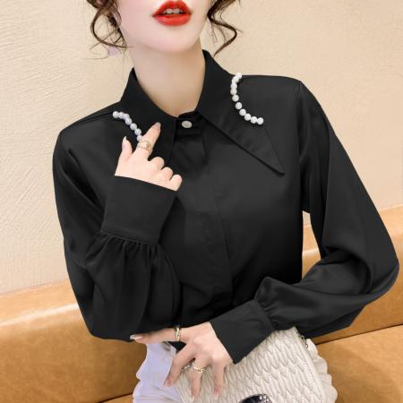 FA38794# 秋季新款设计感小众珍珠领洋气时尚长袖雪纺衬衫女上衣 服裝批發女裝批發服飾貨源