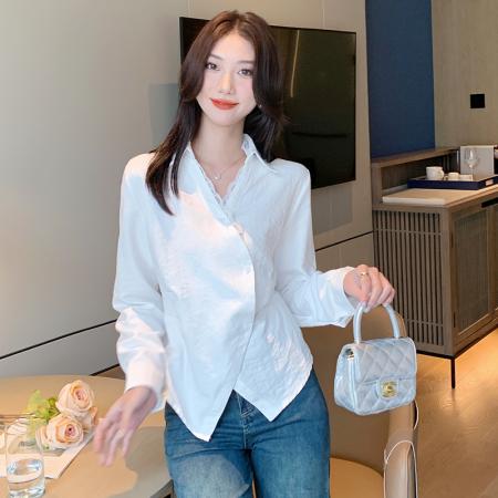 FA38796# 秋季新款韩版百搭V领拼接长袖衬衫女小衫 服裝批發女裝批發服飾貨源