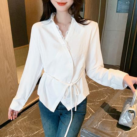 FA38796# 秋季新款韩版百搭V领拼接长袖衬衫女小衫 服裝批發女裝批發服飾貨源