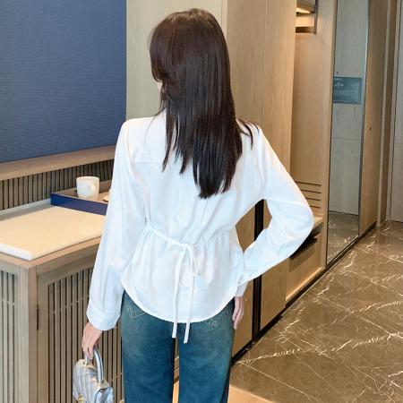 FA38796# 秋季新款韩版百搭V领拼接长袖衬衫女小衫 服裝批發女裝批發服飾貨源