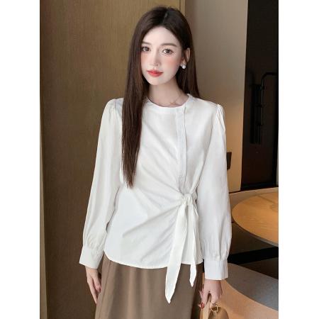 FA38797# 秋季新款韩版百搭系带棉质长袖衬衫女上衣秋 服裝批發女裝批發服飾貨源