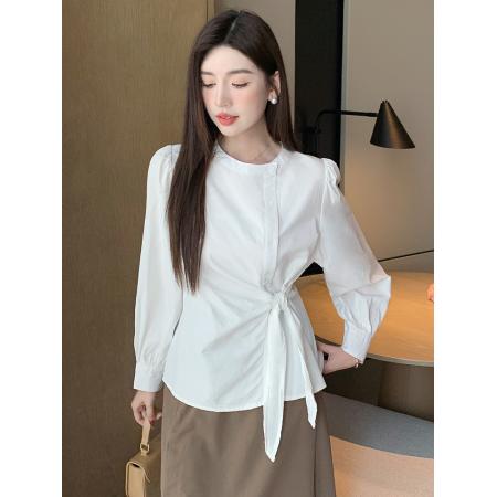 FA38797# 秋季新款韩版百搭系带棉质长袖衬衫女上衣秋 服裝批發女裝批發服飾貨源