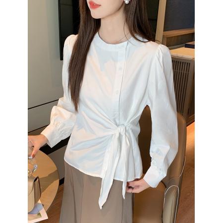 FA38797# 秋季新款韩版百搭系带棉质长袖衬衫女上衣秋 服裝批發女裝批發服飾貨源