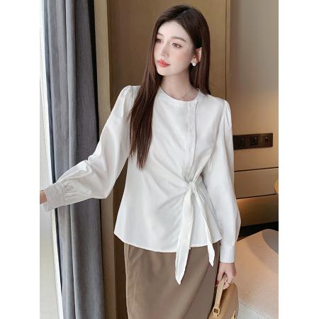 FA38797# 秋季新款韩版百搭系带棉质长袖衬衫女上衣秋 服裝批發女裝批發服飾貨源