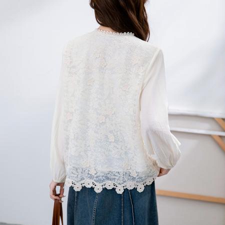 FA38798# 秋季新款韩版百搭刺绣面料长袖衬衫女上衣新品 服裝批發女裝批發服飾貨源
