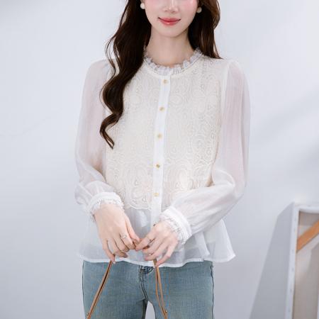 FA38799# 秋季新款韩版百搭圆领长袖衬衫女秋季新品 服裝批發女裝批發服飾貨源