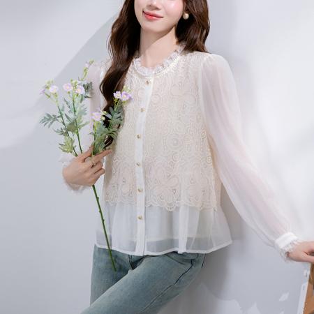 FA38799# 秋季新款韩版百搭圆领长袖衬衫女秋季新品 服裝批發女裝批發服飾貨源