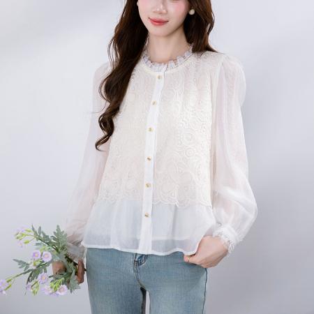 FA38799# 秋季新款韩版百搭圆领长袖衬衫女秋季新品 服裝批發女裝批發服飾貨源
