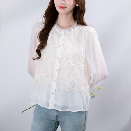 FA38799# 秋季新款韩版百搭圆领长袖衬衫女秋季新品 服裝批發女裝批發服飾貨源