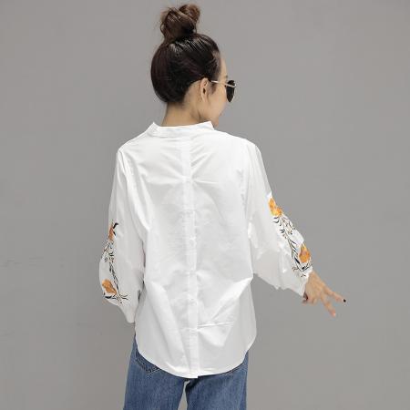 FA38801# 衬衫女长袖秋装新款百搭V领袖子绣花宽松白衬衫女 服裝批發女裝批發服飾貨源
