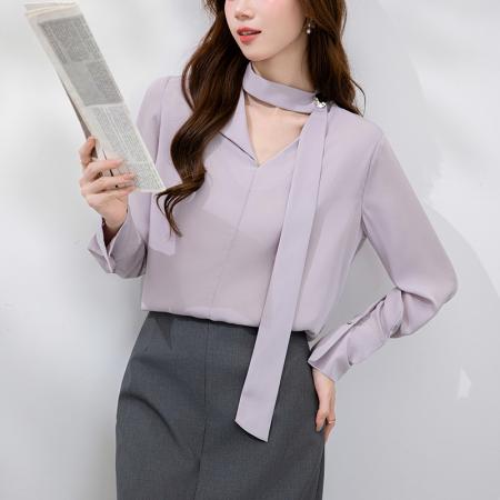 FA38803# 秋季新款韩版百搭系带长袖衬衫女上衣秋 服裝批發女裝批發服飾貨源