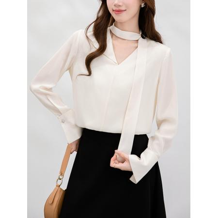 FA38803# 秋季新款韩版百搭系带长袖衬衫女上衣秋 服裝批發女裝批發服飾貨源