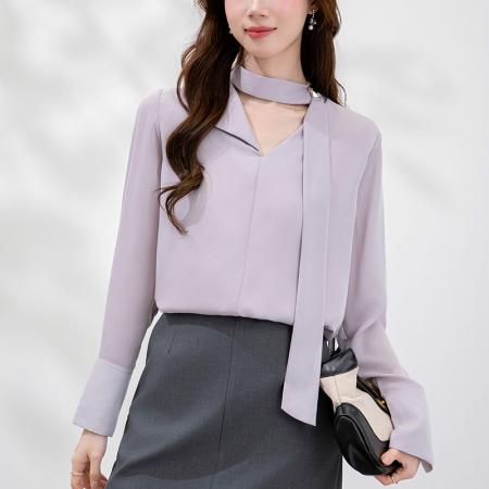 FA38803# 秋季新款韩版百搭系带长袖衬衫女上衣秋 服裝批發女裝批發服飾貨源