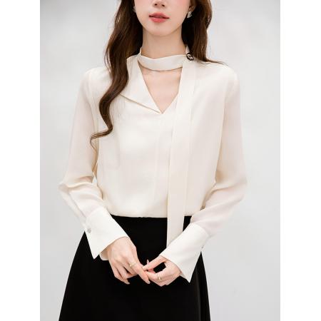 FA38803# 秋季新款韩版百搭系带长袖衬衫女上衣秋 服裝批發女裝批發服飾貨源