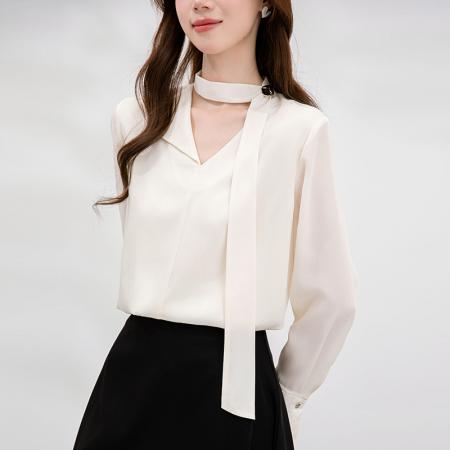 FA38803# 秋季新款韩版百搭系带长袖衬衫女上衣秋 服裝批發女裝批發服飾貨源