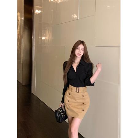 FA38807# 纯欲韩女气质收腰衬衫纽扣设计包臀裙套装 服裝批發女裝批發服飾貨源
