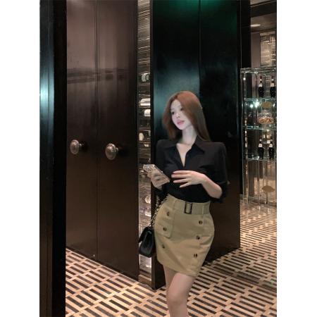 FA38807# 纯欲韩女气质收腰衬衫纽扣设计包臀裙套装 服裝批發女裝批發服飾貨源