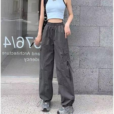 YF5821# 休闲时尚工装设计松紧腰抽绳侧口袋束脚直筒新款西裤