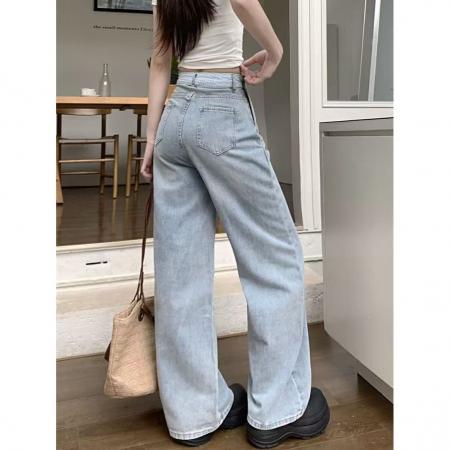 FA38839# 显瘦显高侧拉链蝴蝶结拼接牛仔裤女夏季宽松直筒阔腿拖地长裤子 服裝批發女裝批發服飾貨源